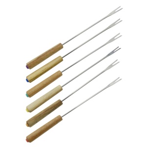 Furculite fondue Fackelmann 31029 din inox cu maner din lemn, 25 cm