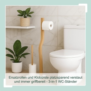 Garnitura WC Relaxdays, 78.5 x 23 x 18 cm, AlbNatural, Metal si Lemn - Img 3