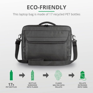 Geanta ecologica pentru laptop Trust Atlanta din material reciclat de pana la 15,6 inci, geanta sustenabila cu curea de umar si buzunare pentru depozitare, pentru calatorii, afaceri, birou, scoala - Negru - Img 2