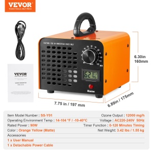 Generator de ozon VEVOR 12000mg/h Ozonizator 80W Purificator de aer 300m^2 Dispozitiv de ozon Renovarea cladirii Temporizator 0-120 minute Deodorizator Generator de ozon Indicator de umiditate Monitorizare inteligenta a climatului interior - Img 7