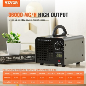 Generator de ozon VEVOR 36000mg/h Ozonizator 115W Purificator de aer 300m^2 Dispozitiv de ozon Renovarea cladirii Temporizator 0-120 minute Deodorizator Generator de ozon Indicator de umiditate Monitorizare inteligenta a climei interioare - Img 2