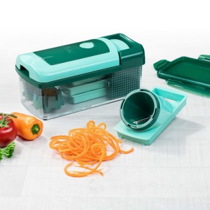 Genius Nicer Dicer Fusion Smart Julietti | Verde-menta | 16 bucati | All-Cutter | Gratar | Julienne | Spirale | Rindeluire | Zaruri | Dispozitiv de taiere | Cunoscut de la televizor | NOU, 28,5 x 21 x 16,3 cm - Img 9