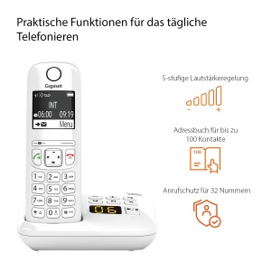 Gigaset AS690A - Telefon DECT fara fir cu robot telefonic - afisaj mare, cu contrast ridicat, profiluri de sunet reglabile - functie hands-free - protectie impotriva apelurilor, alb [versiunea germana] - Img 4