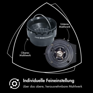 GRAEF. CM800 - Rasnita electrica de cafea, carcasa din aluminiu, recipient pentru boabe 350g, rasnita conica din otel inoxidabil, 40 de macinari, portafiltru pentru rasnita de cafea, insertie antistatica, roata cu palete din aluminiu, 128 W, argintiu - Img 9