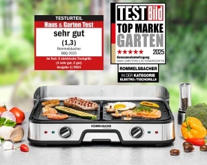 Gratar de masa ROMMELSBACHER 2025, 2 placi de gratar reversibile (canelate si netede), controlabile separat, acoperire ceramica antiaderenta (fara PFAS), temperaturi de pana la 230 degC, cablu de 2 m, 2000 W - Img 2