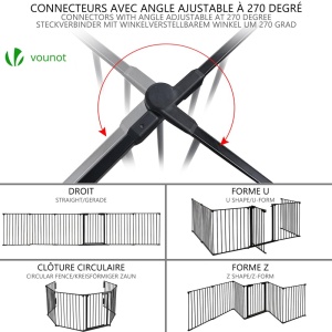Gratar de protectie VOUNOT 360cm metalic, pliabil, cu usa de siguranta, negru - Img 3