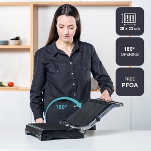 Gratar electric BlackDecker BXGR2200E, 2200W, placi antiaderente, deschidere 180, control temperatura - Img 3