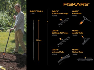 Grebla Fiskars cu 14 varfuri, cap scule, latime: 36 cm, dinti din otel calit, negru/portocaliu, QuikFit, 1000653 - Img 3