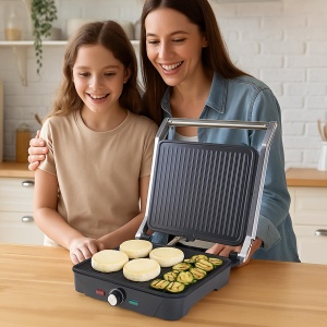 Grill electric multifunctional Beper P101TOS503, 2000 W, Placi antiaderente, Deschidere 180 - Img 7