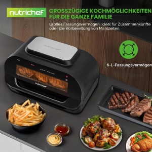 Grill electric NutriChef cu friteuza cu aer cald, 6L, negru, 7 functii - Img 6
