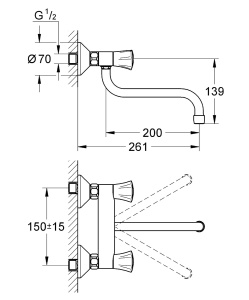 GROHE Costa robinet de bucatarie montat pe perete robinet de bucatarie gama pivotanta 360deg izolat termic robinet chiuveta cu manere metalice crom 31 - Img 2