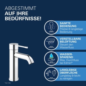 GROHE Essence - Robinet de lavoar cu o singura parghie (cu economie de apa, suprafata durabila, S-Size), crom, 23590001 - Img 3