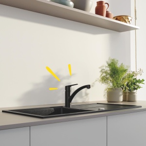 GROHE Start, robinet de bucatarie (pivotare la 140deg, conexiune flexibila, inclusiv instrument de asamblare), negru, 305302431 - Img 2