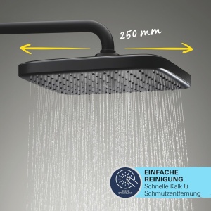 GROHE Vitalio 250, sistem de dus cu deviator, economie de apa-8l pe minut (pentru robinete existente, dus cu efect de ploaie 2 tipuri de pulverizare, sina de dus 74cm), patrat, negru mat, 266962431 - Img 6