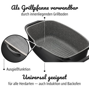 GSW Universalbrater Gourmet Granit 6 Litri Negru Aliaj Aluminiu Inductie - Img 4