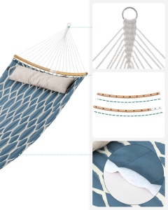 Hamac cu perna SONGMICS, 200 x 140 cm, suport 225 kg, bej si albastru - Img 6