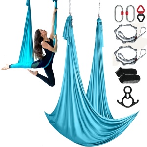 Hamac yoga aerian VEVOR YJ-0077-S09, 10 x 2,8 m, 1000 kg, albastru