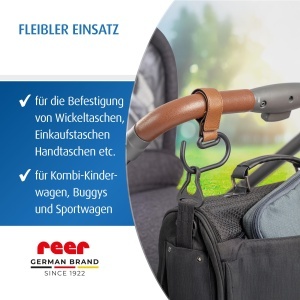 Hanger pentru carucior reer CarryHook, 2 bucati, universal, negru-maro, cu prindere velcro - Img 5