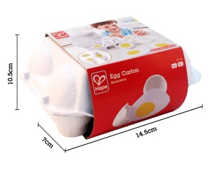 Hape Egg Carton 3 oua fierte tari cu coaja usor detasabila si 3 oua prajite, jucarie educationala realista pentru copii de la varsta de trei ani din lemn - Img 3