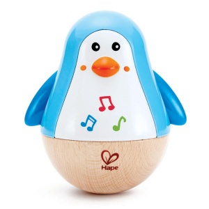 Hape Stand-Up Penguin, Lemn Stand-Up Man, Albastru, Jucarii pentru bebelusi de la 6 luni, Jucarie din lemn pentru abilitati motorii