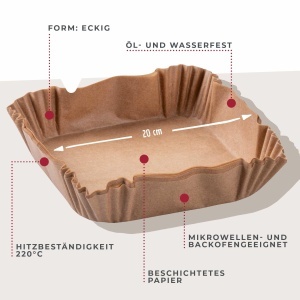 Hartie de copt Fackelmann pentru friteuza cu aer cald, 20x20 cm, 40 bucati, rezistenta la ulei si apa - Img 2