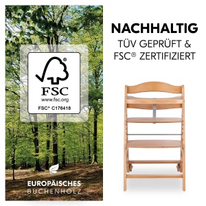 hauck Beta Natural - Set scaun inalt pentru copii in crestere de la 6 luni pana la 90 kg cu roti perna de scaun scandura mare bara de siguranta mica c - Img 3