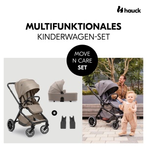 Hauck Set carucior 2 in 1 de la nastere pana la 22 kg Set Move N Care, Landou mare, Scaun carucior reversibil cu functie de inclinare, Maner telescopic, Roti din cauciuc, Suspensie, Protectie UV 50+, Pliabil, Cos XL (Mocha) - Img 2