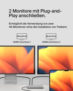 Hub USB-C Belkin INC015BTSGY-CZ, 8-in-1, 100W, 2 Monitoare, Argintiu - Img 6
