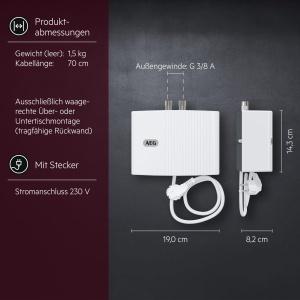 Incalzitor de apa electric AEG MTE 350, 3.5 kW, pentru chiuveta, Made in Germany - Img 6