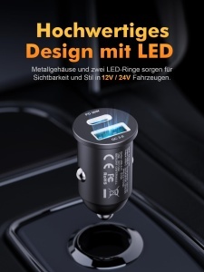 Incarcator auto GRIFEMA 30W USB C cu protectie inteligenta si LED - Img 2