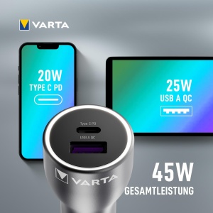 Incarcator auto VARTA 45 W, 2 porturi, design din aluminiu - Img 6