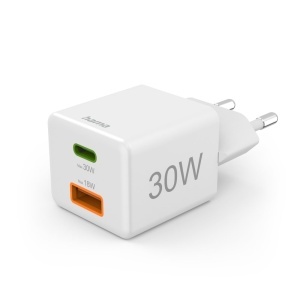 Incarcator rapid Hama USB, 30W, alb, cu 2 porturi USB-C si USB-A