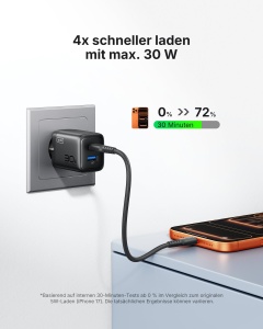 Incarcator rapid INIU 30W USB-C cu cablu de 1,5m, 2 porturi, negru - Img 3