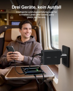 Incarcator USB-C Belkin UltraCharge 70W cu cablu retractabil, 3 porturi - Img 6