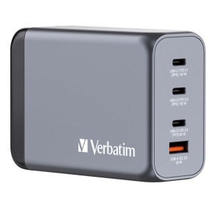 Incarcator Verbatim GaN 240W, 4 Porturi USB-C, Compact si Usor