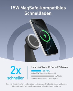 Incarcator wireless Anker MagGo 2-in-1, 15W, design elegant, compatibil cu iPhone si AirPods - Img 2
