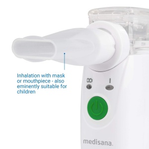 Inhalator medisana IN 525 pentru deplasare, inhalator mobil cu mustiuc si masca pentru adulti si copii, inhalator nebulizator pentru raceli sau astm cu accesorii suplimentare - Img 5