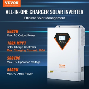 Invertor solar hibrid VEVOR 2-in-1 5500W Invertor solar 11000VA Afisaj LCD MPPT cu unda sinusoidala pura 3 moduri de incarcare (incarcare solara, incarcare la retea, incarcare hibrida) si 4 moduri de iesire (UTL, SOL, SBU, SUB) - Img 2