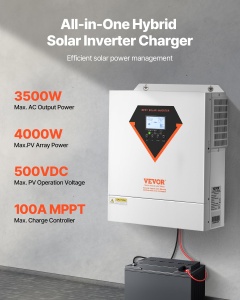 Invertor solar hibrid VEVOR EM3500-24L 3500W 24V MPPT 100A sinus pur - Img 2