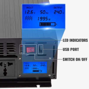 Invertor VEVOR 2000W Sinus Pur cu Telecomanda si Display LCD DC12V la AC240V - Img 3