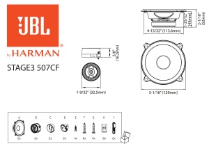 JBL Speaker Car Stage3 507CF - 135 Watt 2-Way Components Set de cutii pentru difuzoare auto de la Harman Kardon - 13cm / 130mm / 5" Difuzor incorporat fara grila si tweeter de 3,25 cm, negru - Img 6