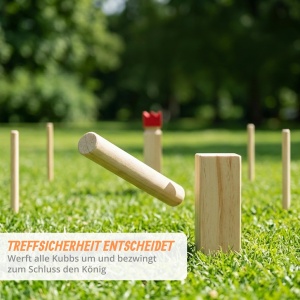Joc de exterior Kubb Relaxdays din lemn de pin, 2-12 jucatori, cu 30 cm regele rosu - Img 3