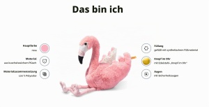 Jucarie de plus Steiff Jill Flamingo 30cm, roz, prieten de joaca - Img 2