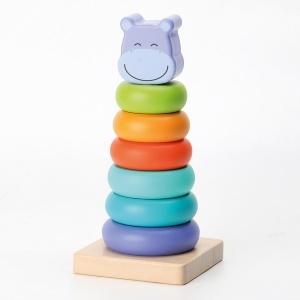 Jucarie din lemn Jocca - Turn Montessori cu inele colorate pentru bebelusi