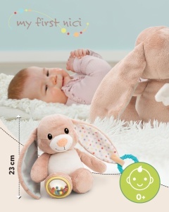 Jucarie din plus NICI Hase Fjella 23cm Roz cu functii interactive pentru bebelusi - Img 3