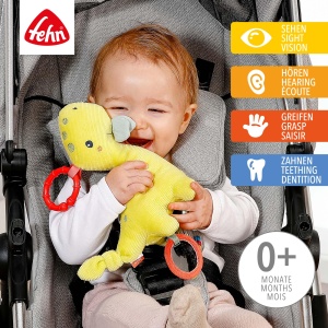 Jucarie interactiva Fehn Activity Dino 051162 pentru bebelusi cu inel de prindere 27 cm - Img 2