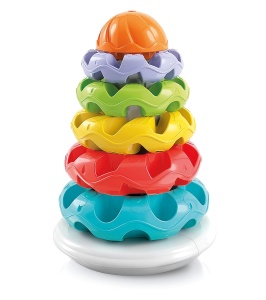 Jucarie pentru bebelusi Clementoni Bunte Stapelringe - 5 inele colorate din plastic reciclat