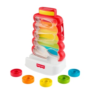 Jucarie pentru bebelusi Fisher-Price Pyramida cu Ringi Colorati, 5 Ringi, Activitate Cauza-Efect