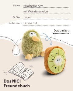 Jucarie Plush NICI Kiwi 15cm 2 in 1 - Verde, Moale si Detaliat - Img 5