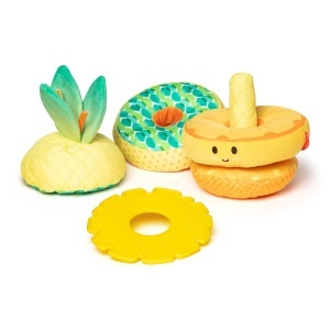 Jucarie senzoriala pentru bebelusi Melissa Doug, Ananas, 6-12 luni, 5 piese, texturi si sunete - Img 4